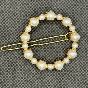 Faux Pearl Gold Tone Hair Barrette